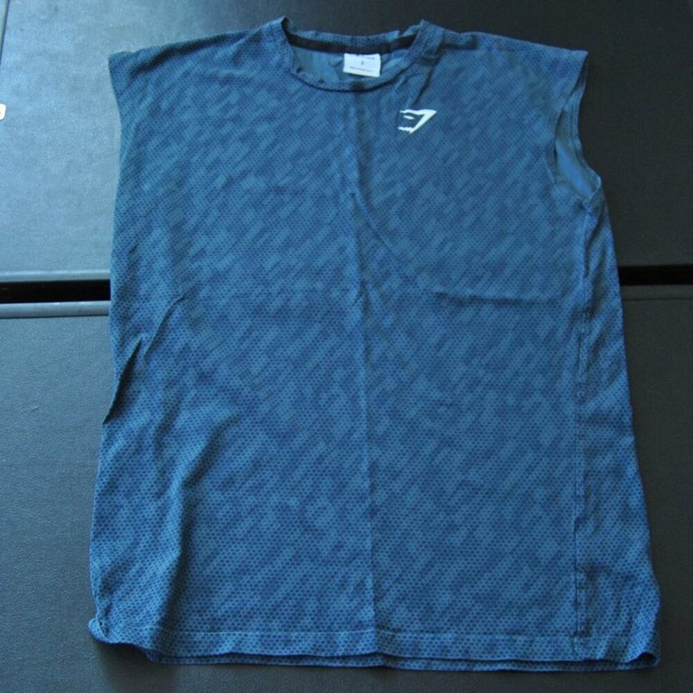 Gymshark Blue Sleeveless Tank Top w/ White Logo Small